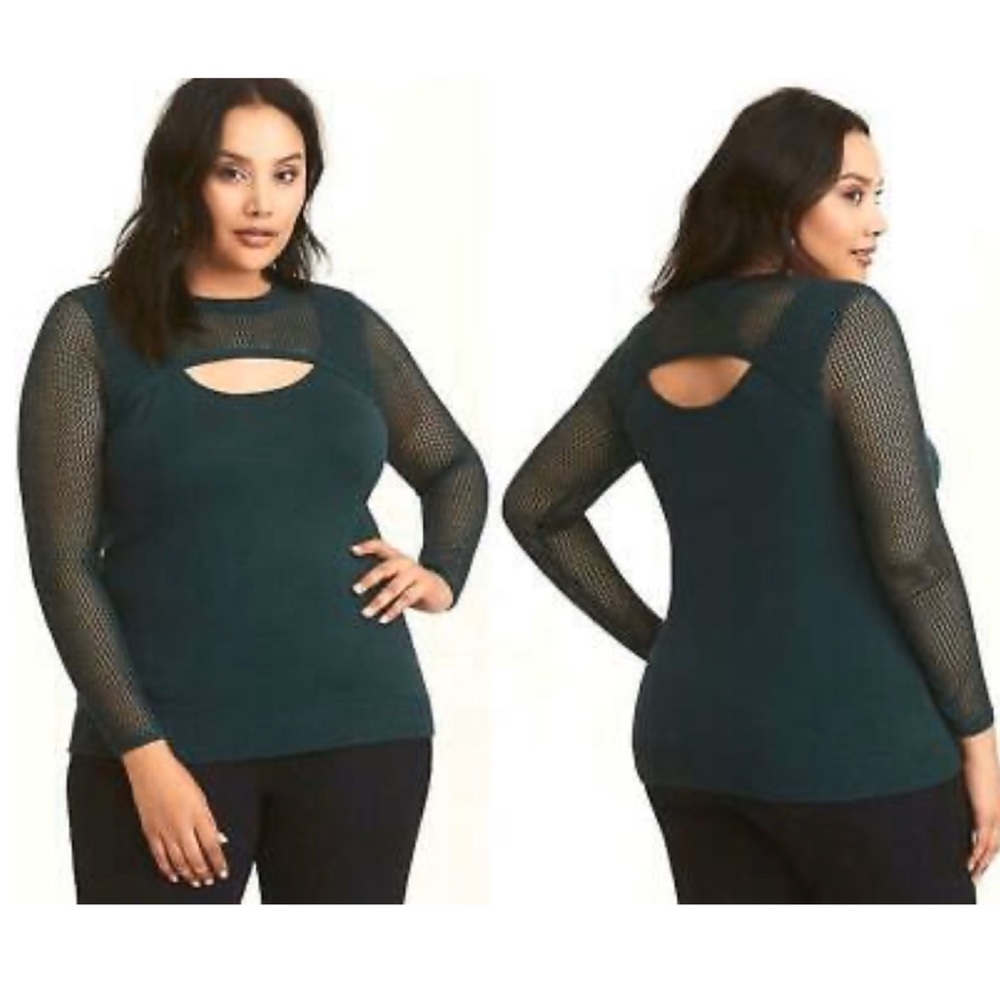 Torrid Emerald Mixed Stitch Peekaboo Sweater